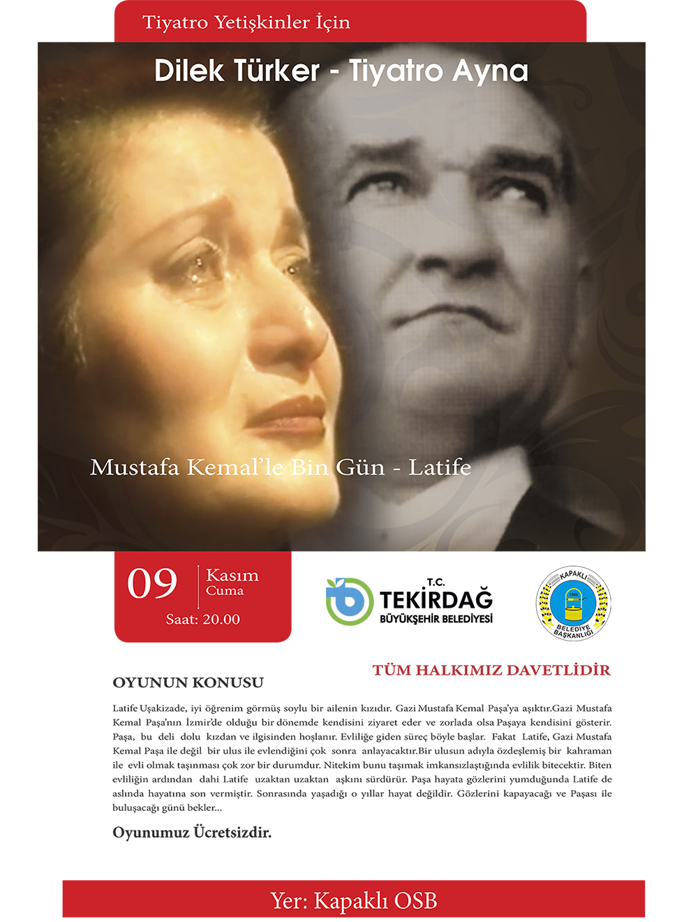 Mustafa Kemal'le Bin Gün Latife Tiyatro Oyunu - Kapaklı